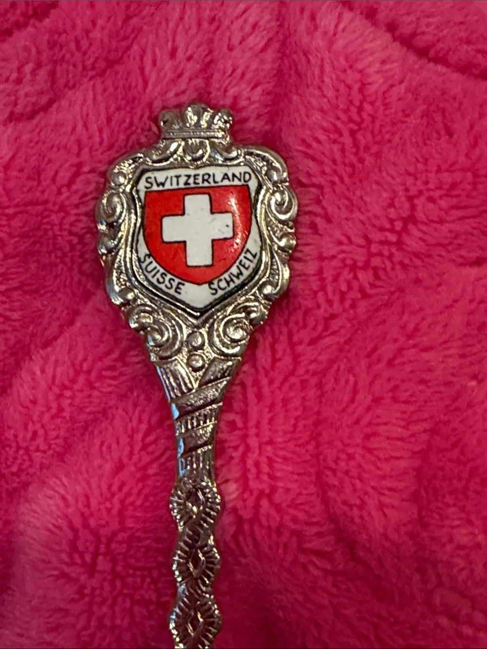 Switzerland Crest Decorative Silver Spoon - Red Accent